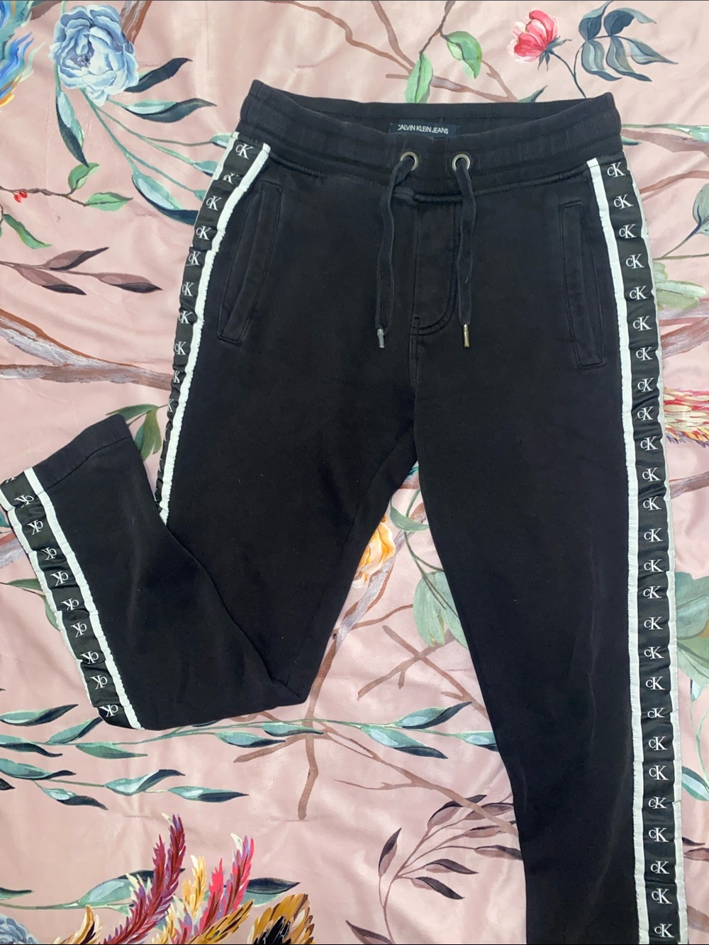 Calvin Klein Black Sweatpants with White CK Side Tape